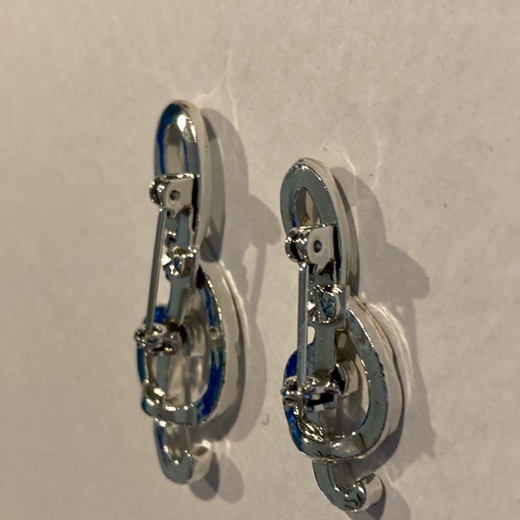 Beautiful music Note pins Brooch Set of 2 silver and crystal - Picture 5 of 6